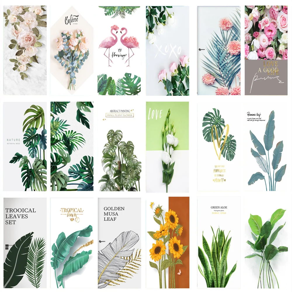 Home Office Wallpaper - 3D Door Sticker Leaf Plants Wallpaper