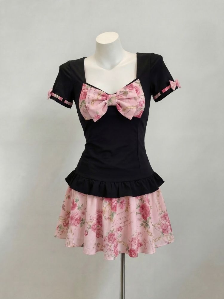 Home Office For Two - Women's Sweet Floral Print Two Piece