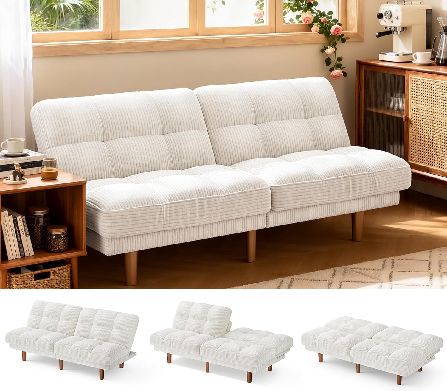 #Futon Sofa Bed Adjustable Bac - Home Office Guest Room 评论和价格