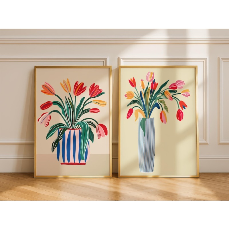 2pcs Tulip Flowers Canvas Wall - Home Office For Two 评论和价格