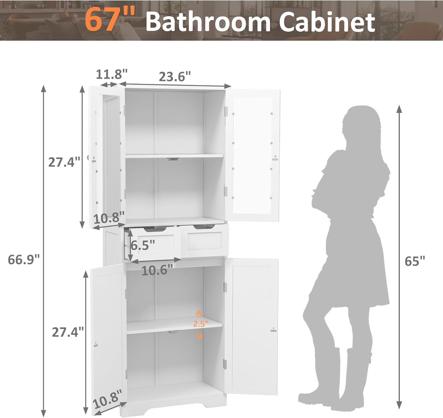 Tall Bathroom Storage Cabinet  - Home Office Furniture Sets 评论和价格